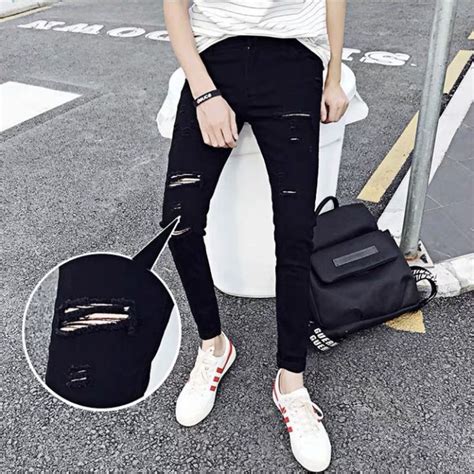 MEN RIPPED KNEE CUT SKINNY JEANS Lazada PH