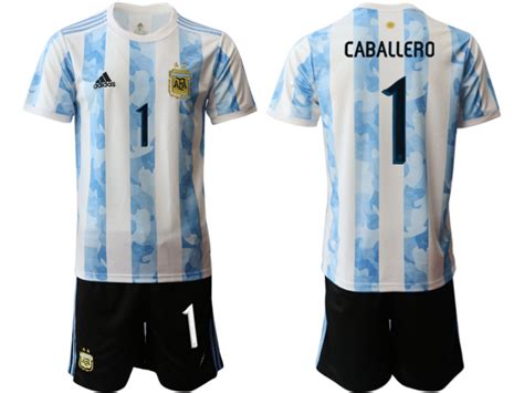 Argentina National Soccer Team #1 CABALLERO White Blue Home Jersey