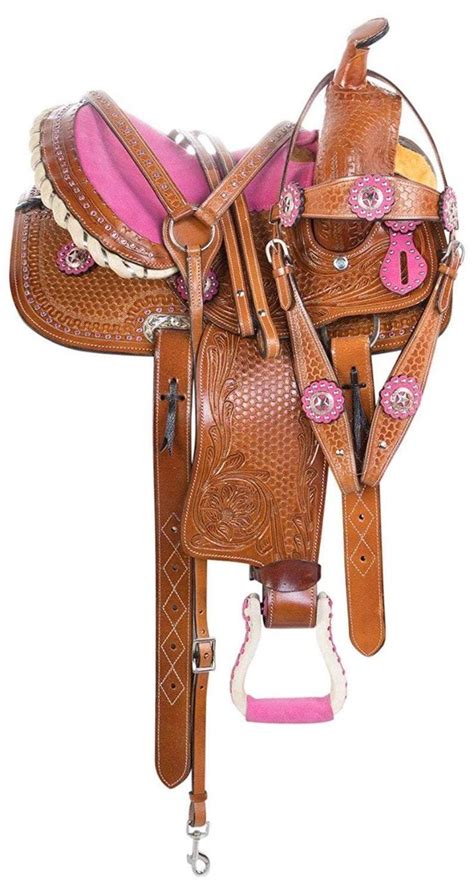 Hot Pink Barrel Racing Western Leather Tooled Show Saddle With Tack Set