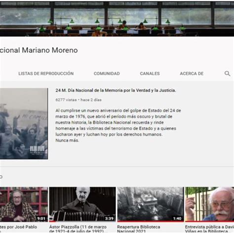 Canal De YouTube De La Biblioteca Nacional Mariano Moreno Argentina