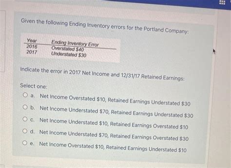 Solved Given The Following Ending Inventory Errors For The Chegg