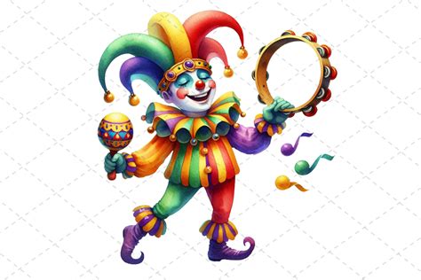 Watercolor Mardi Gras Jester Clipart Graphic By Design Store · Creative