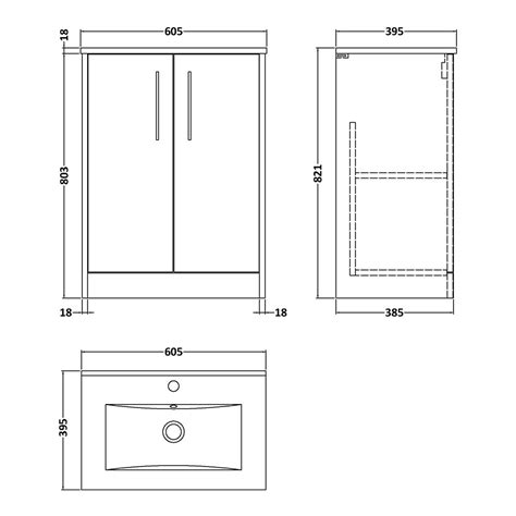 Hudson Reed Juno 600mm Floorstanding 2 Door Vanity Unit And Minimalist Basin 1th Graphite Grey