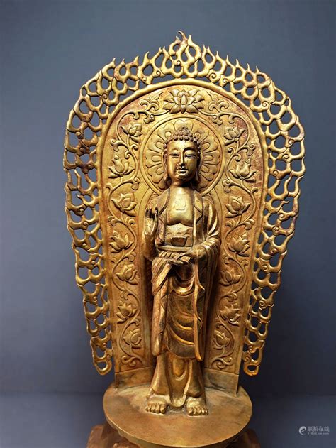 Bidlive Chinese Gilt Bronze Standing Guanyin