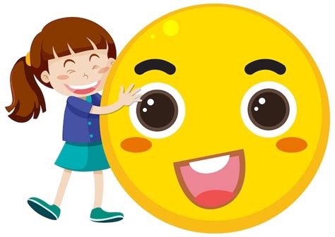 Uma garota abraçando um grande emoji de sorriso Vetor Grátis