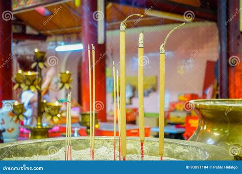 Burning Incense Inside A Buddhist Temple In Kuala Lumpur Stock Photo