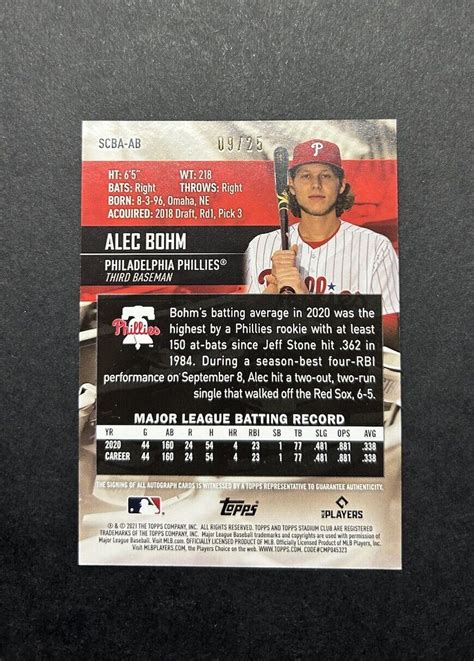 Topps Stadium Club Autographs Black Foil Scba Ab Alec Bohm