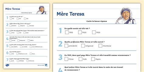 Quiz Mère Teresa professor feito Twinkl