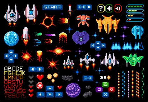 Space Game Asset 8bit Pixel Art Galaxy Planets Isolated Shoot Arrow Png And Vector With