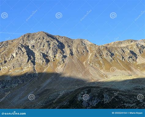 A View Of The Rocky Alpine Peaks Of The Albula Alps Mountain Range In