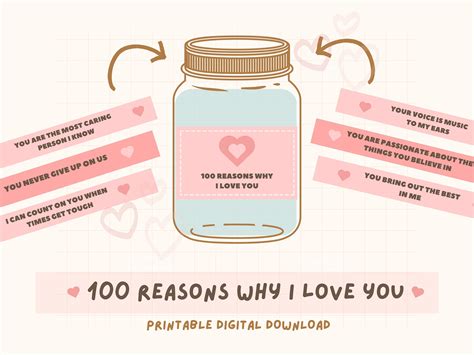 100 Reasons Why I Love You Printable, Love Jar, Gift for Significant