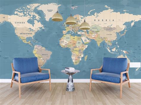 Giant World Map Wall Mural Removable Wallpaper Map of the - Etsy