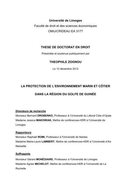 La protection de l environnement marin et côtier dans la région du