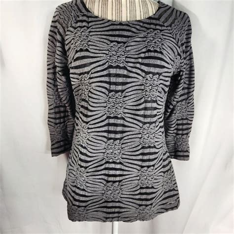 Dressbarn Tops Dressbarn Grey Black 34 Sleeve Mesh Striped Top Size