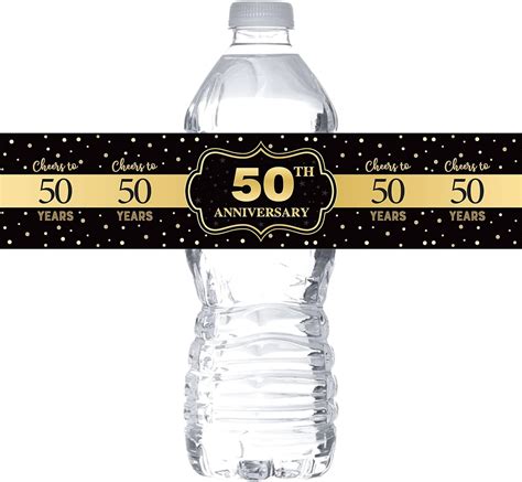 Black And Gold Happy 50th Anniversary Water Bottle Labels Stickerscheers To 50