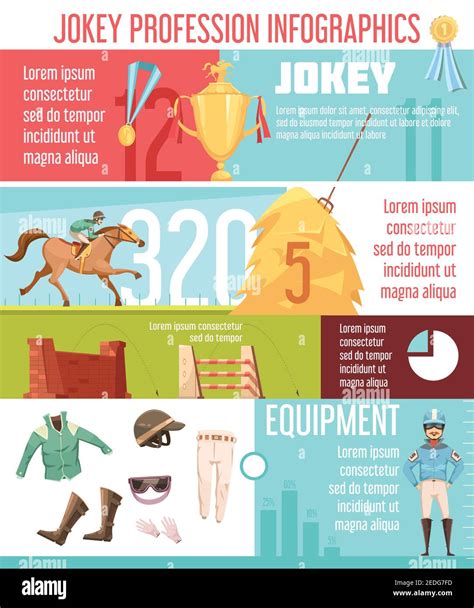 Jockey profesión infografía con iconos de munición ecuestre y caballo