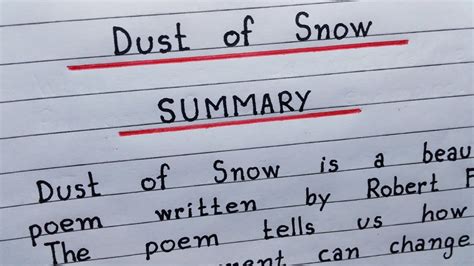 Summary Of The Poem Dust Of Snow Class Ncert Youtube