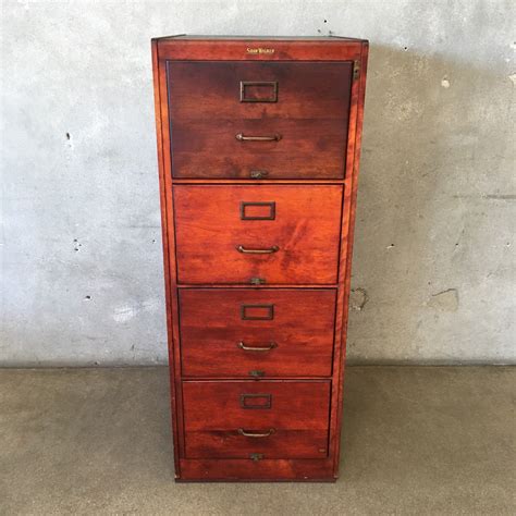 Vintage Shaw Walker Four Drawer Wooden File Cabinet