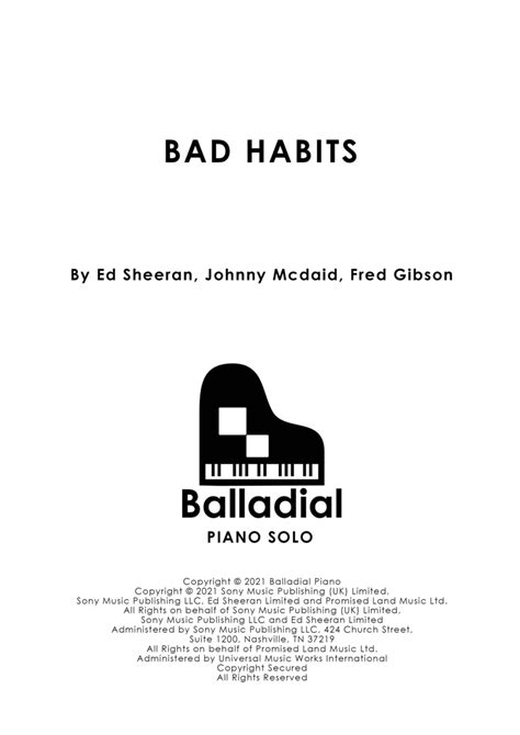 Bad Habits Arr Jessica Ranft By Ed Sheeran Sheet Music For Easy