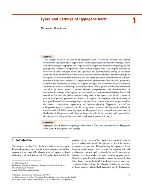 PDF Types And Settings Of Hypogene Karst