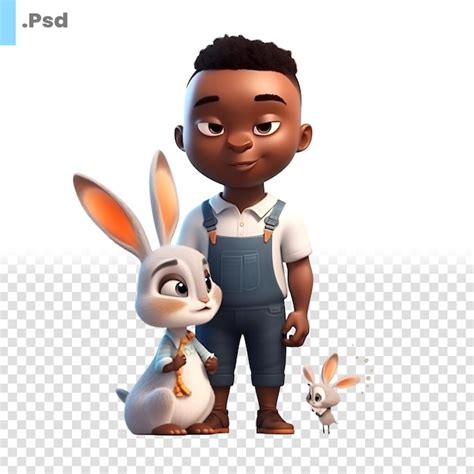 3d Rendering Eines Kleinen Jungen Mit Hase Und Kaninchen Auf Weißem Hintergrund Psd Vorlage