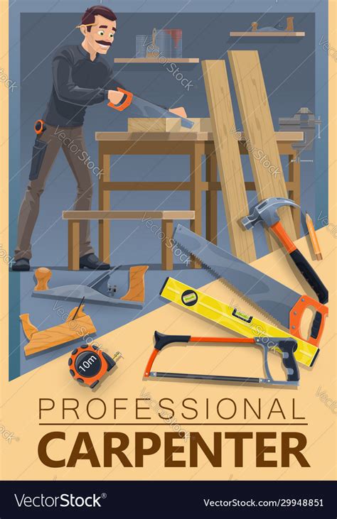 Carpentry Woodwork Carpenter Man Profession Vector Image