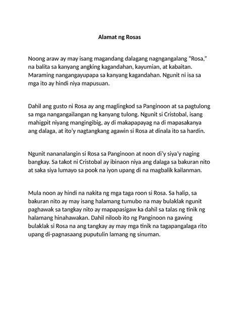 Alamat Ng Rosas Ni Segundo D Matias Jr Alamat Ng Rosas Noong Araw Ay