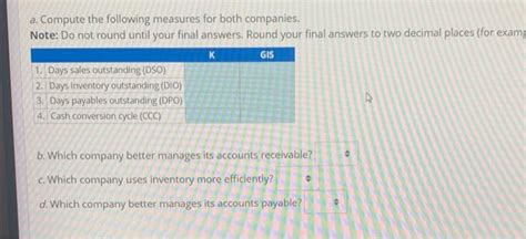 Solved Compute Cash Conversion Cycle For Competing Firms Chegg