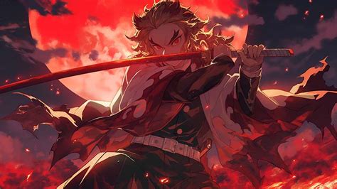 rengoku flame blade stance desktop wallpaper