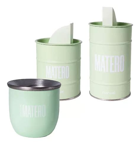 Set Matero Latas Yerbera Azucarera Mate Marwal Acero Inox