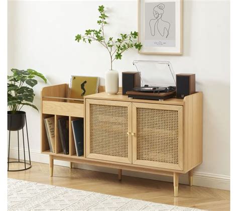 Meuble Vinyle Leon Placage Chêne Et Cannage Rotin 140cm Buffet BUT