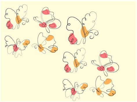 Flores De Mariposa Floral Vectorial Y Dibujo De Contorno De Mariposa