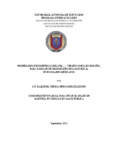 Propiedades Psicom Tricas Del Cpq Versi N Corta En Espa Ol Para