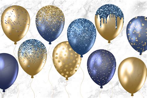 Navy and Gold Balloons Clipart Glitter Balloon Png Digital - Etsy