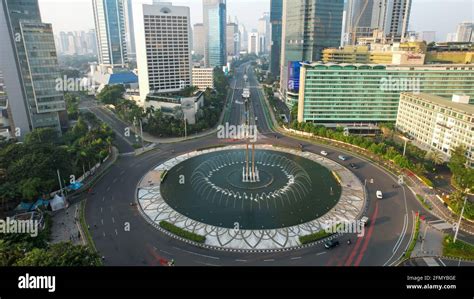 Aerial View Of The City Traffics At The Hotel Indonesia Roundabout