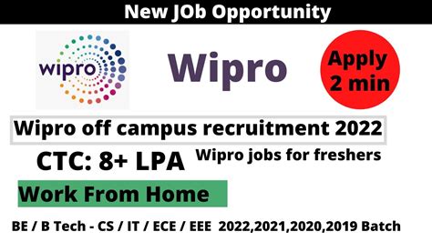 Wipro Off Campus Hiring For 2022 Wipro Hiring 2022 Freshers Wipro 2022 Job Youtube