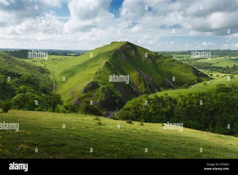 View towards Thorpe Cloud in Dovedale. Peak District National Park. Derbyshire. England. UK ...