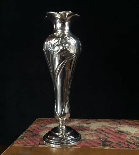 Art Nouveau Sterling Silver Vase With Tulips Henry Wilkinson