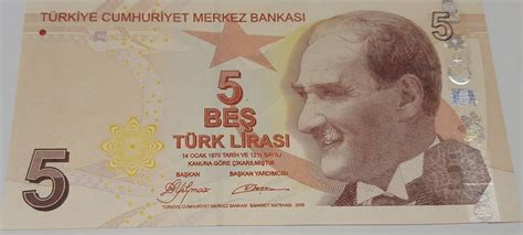 Türkei 5 Lira 2009 Geldschein Banknote bes türk lirasi Türkiye