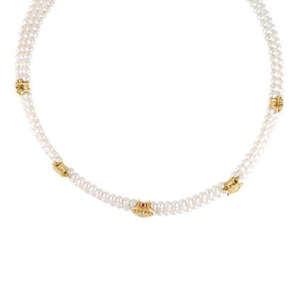 14K Yellow gold pearl choker necklace | Gray & Sons Jewelers