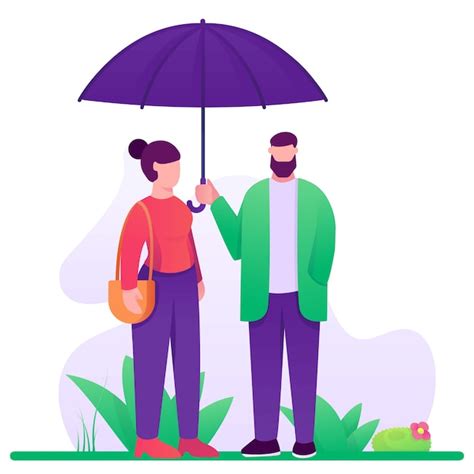 Casal uma ilustração de guarda chuva Vetor Premium