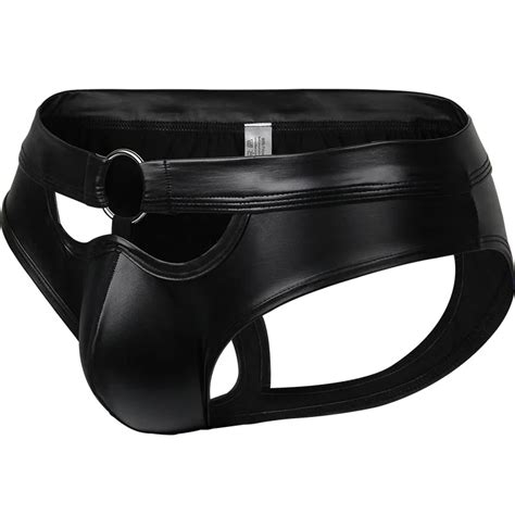 Sexy Gay Sous V Tements Hommes Creux Dos Jockstrap Noir Faux Cuir G String Strings Homme