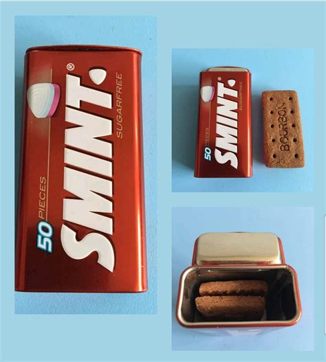 A Smint tin is the perfect size to carry the essential bourbon biscuit ...