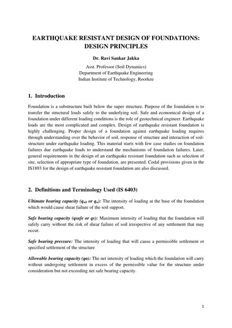 Pdf Earthquake Resistant Design Of Foundations Design Principles