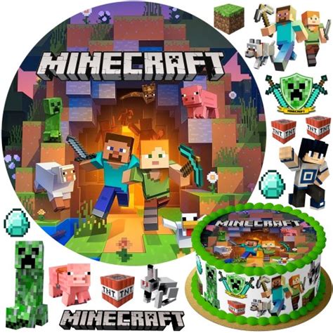 Zestaw Xxl Op Atek Na Tort Minecraft Postaci Na Bok Tortu Gratis