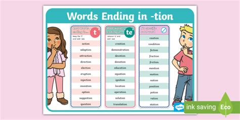 List Of Words Ending In Tion Poster Ks Twinkl