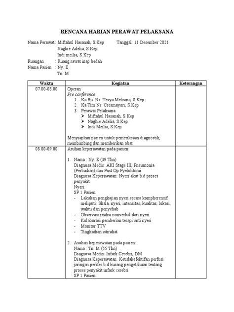 Rencana Harian Perawat Pelaksana Fix Pdf