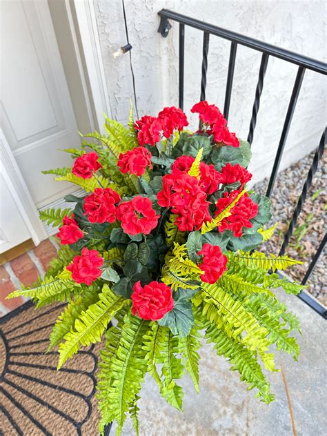 Faux Plant Urn Filler Spring And Summer Front Porch Urn Drop In Centerpiece Geraniums And