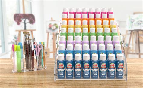 Eslukerly 7 Layer Paint Bottle Organizer And Paint Brush Holder Hobby