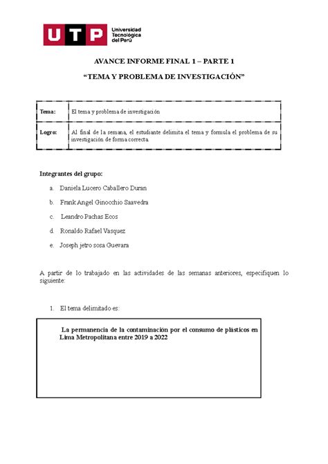 Avance Informe Final 1 – Parte 1 - AVANCE INFORME FINAL 1 – PARTE 1